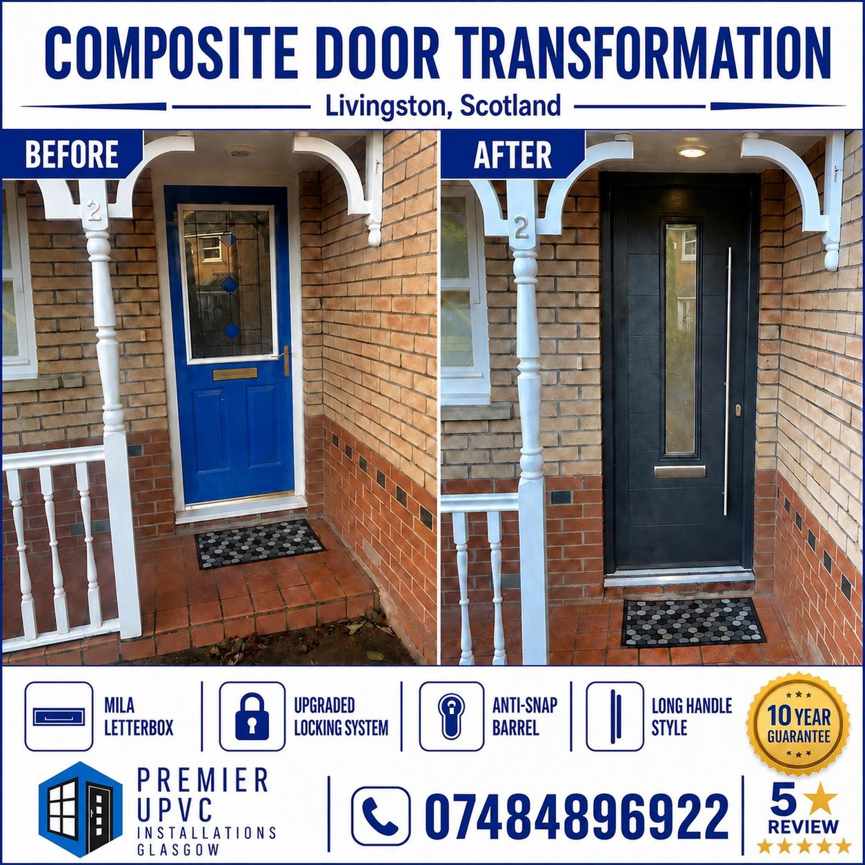 Composite door transformation in Livingston by Premier UPVC