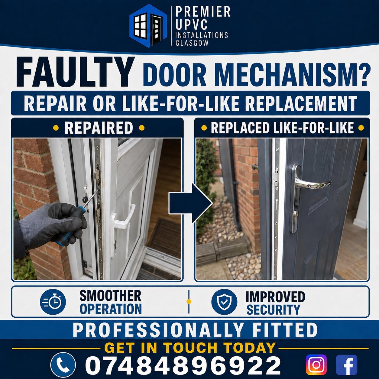 uPVC door mechanism repair or replacement example
