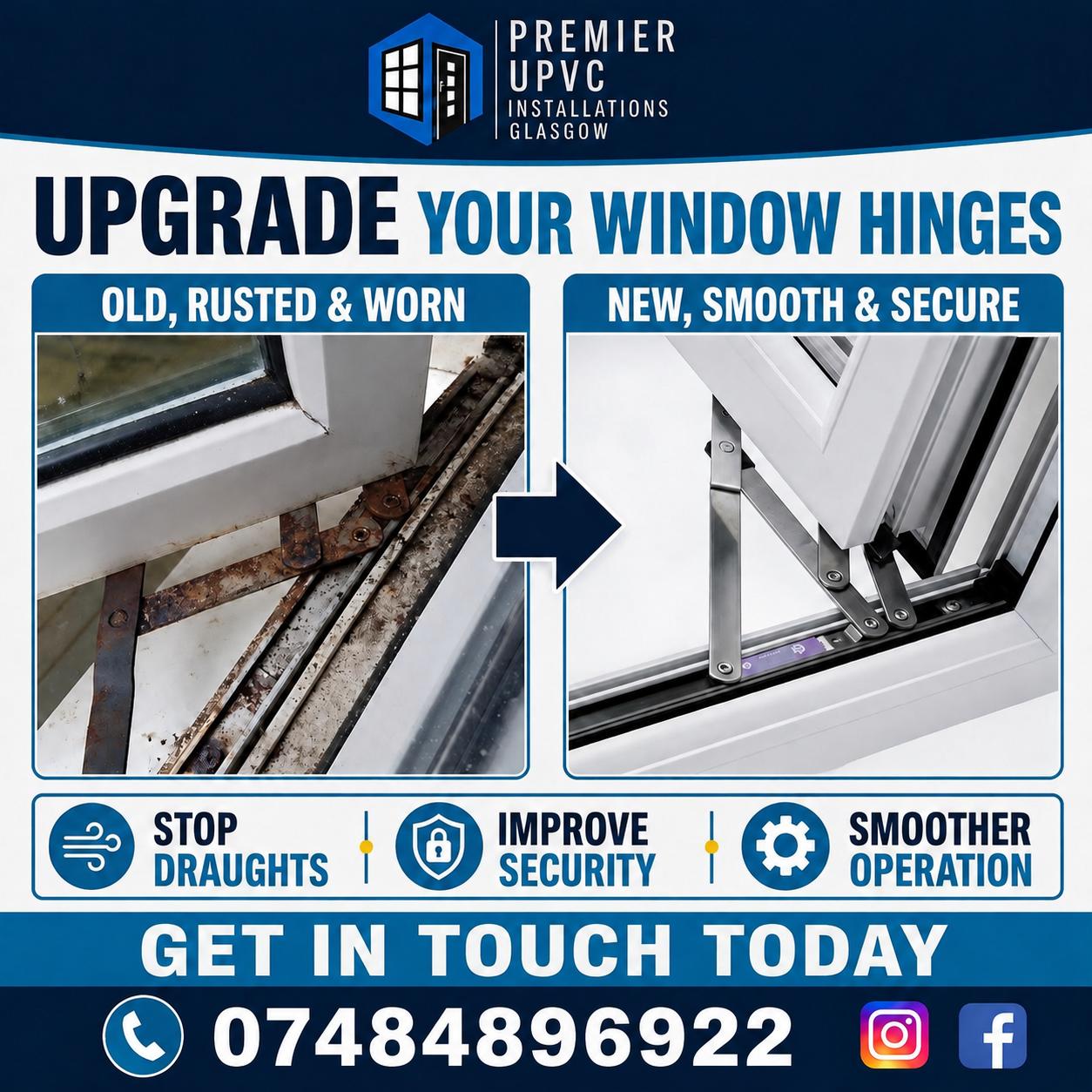 uPVC window hinge replacement example